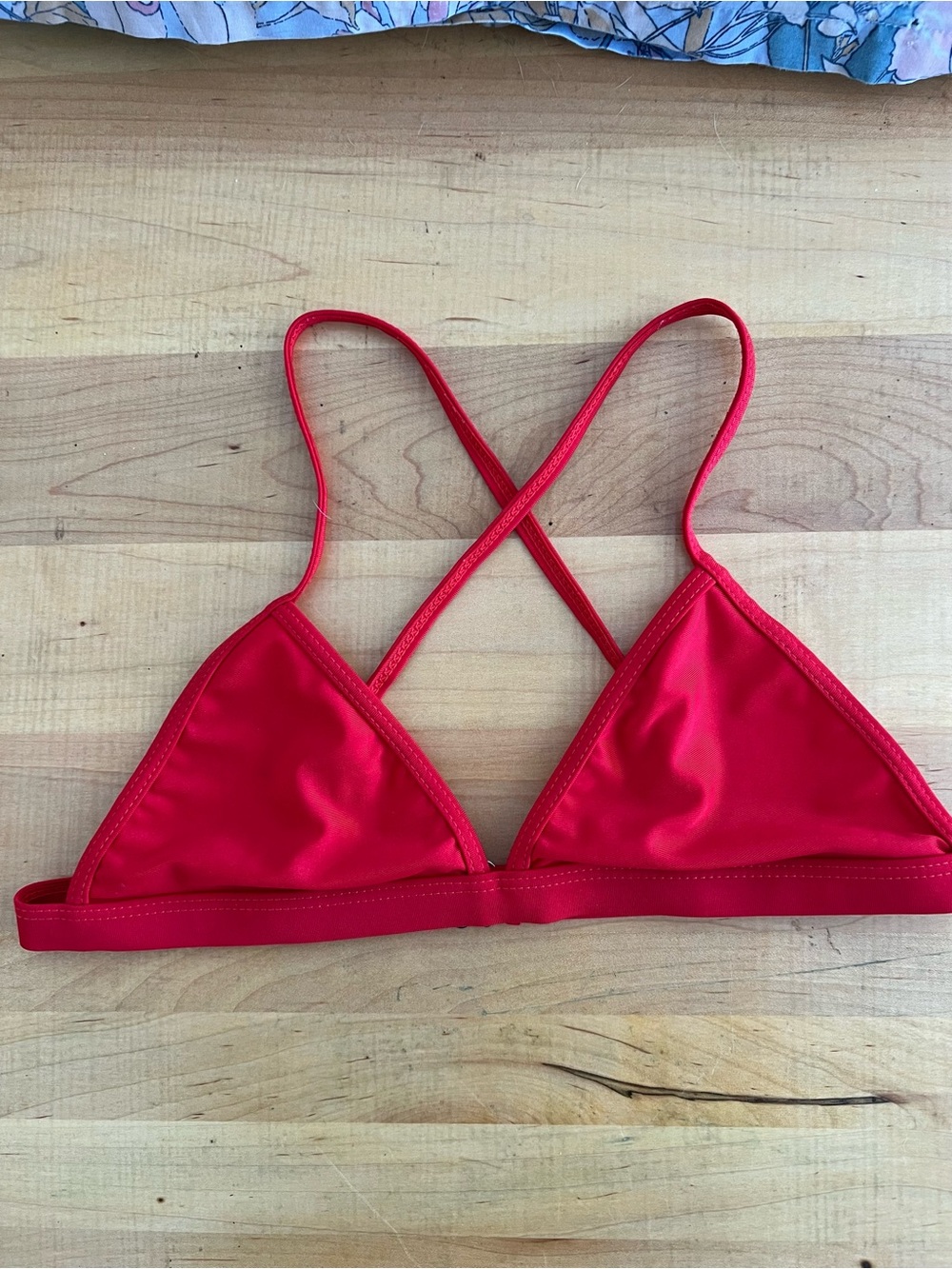 Red Triangle Bikini Top with Crisscross Back